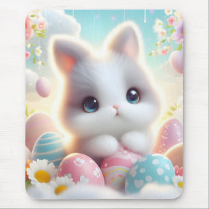 Sweet Pastel Kawaii Kitten Easter Eggs Mouse Pad