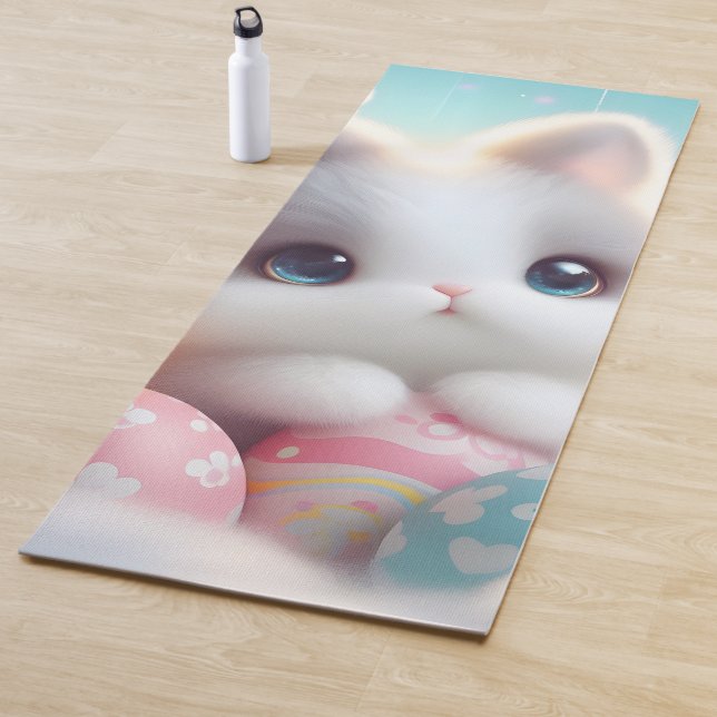 Sweet Pastel Kawaii Kitten Easter Eggs Yoga Mat (In Situ)