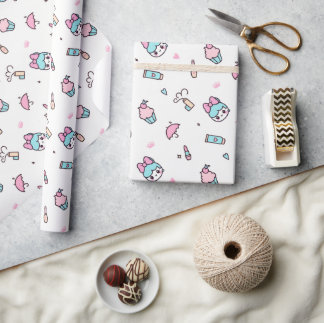 Sweet Pastel Kawaii Pattern – Stars & Makeup Wrapping Paper