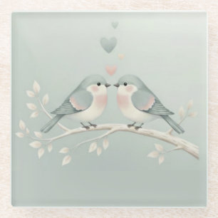 Sweet Pastel Love Birds: Whimsical Valentine’s Day Glass Coaster