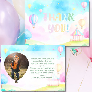 Sweet pastel onederland watercolor 1st Birthday Thank You Card