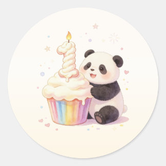 Sweet Pastel Panda Baby 1st Birthday Classic Round Sticker
