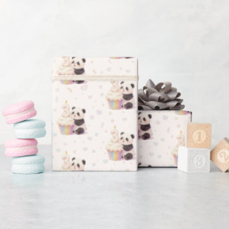 Sweet Pastel Panda Baby 3rd Birthday Wrapping Paper