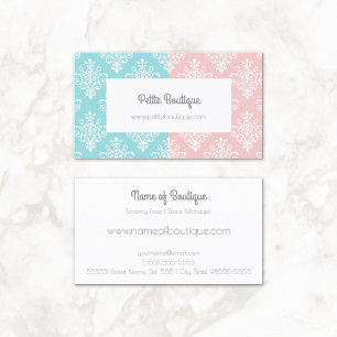 Sweet Pastel Pink and Blue Damask Boutique Business Card