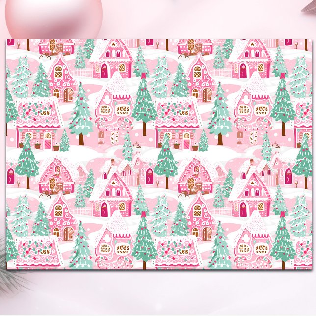 Sweet Pastel Pink Gingerbread Village Christmas Tissue Paper (Creator Uploaded)