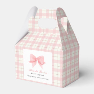 Sweet Pastel Pink Plaid Gingham Bow Baby Shower Favour Box