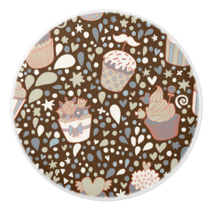 Sweet  pattern made of tasty cupcakes ceramic knob