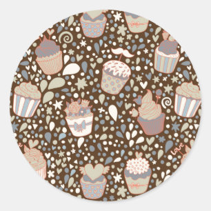 Sweet  pattern made of tasty cupcakes classic round sticker