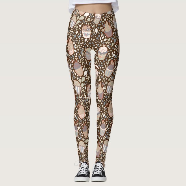 Sweet  pattern made of tasty cupcakes leggings (Front)