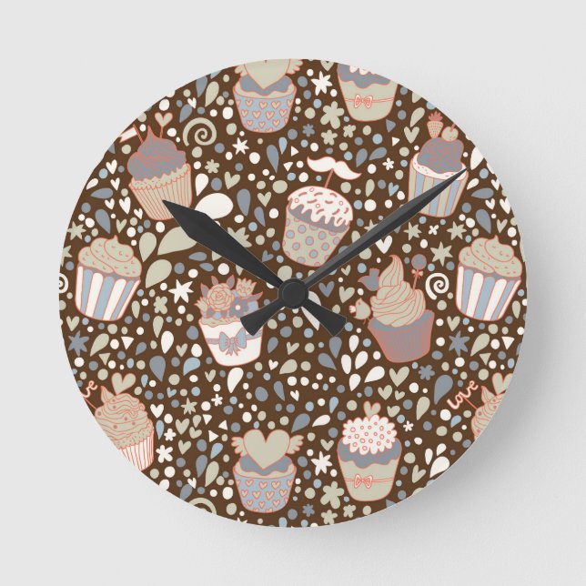 Sweet  pattern made of tasty cupcakes round clock (Front)