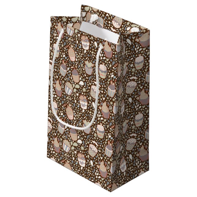 Sweet  pattern made of tasty cupcakes small gift bag (Back Angled)
