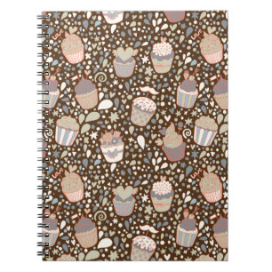 Sweet pattern made of tasty cupcakes spiral notebook