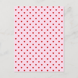 Sweet pattern of red hearts on pink. postcard
