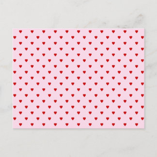 Sweet pattern of red hearts on pink. postcard