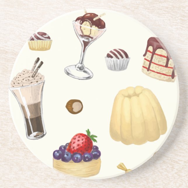 Sweet pattern with various desserts. coaster (Front)