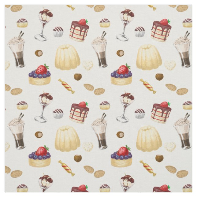 Sweet pattern with various desserts. fabric (Swatch)