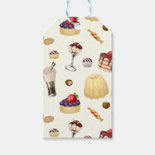 Sweet pattern with various desserts. gift tags