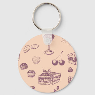 Sweet pattern with various desserts. key ring