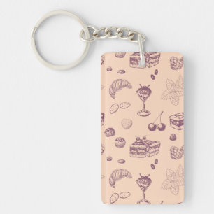 Sweet pattern with various desserts. key ring