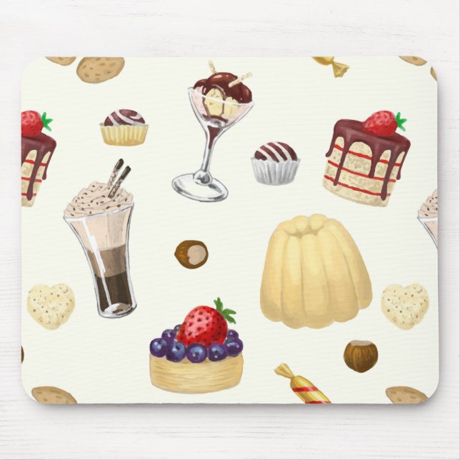 Sweet pattern with various desserts. mouse pad (Front)