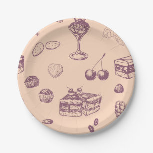 Sweet pattern with various desserts. paper plate