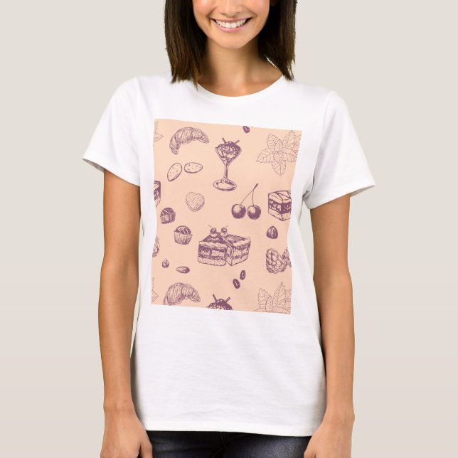 Sweet pattern with various desserts. T-Shirt (Front)