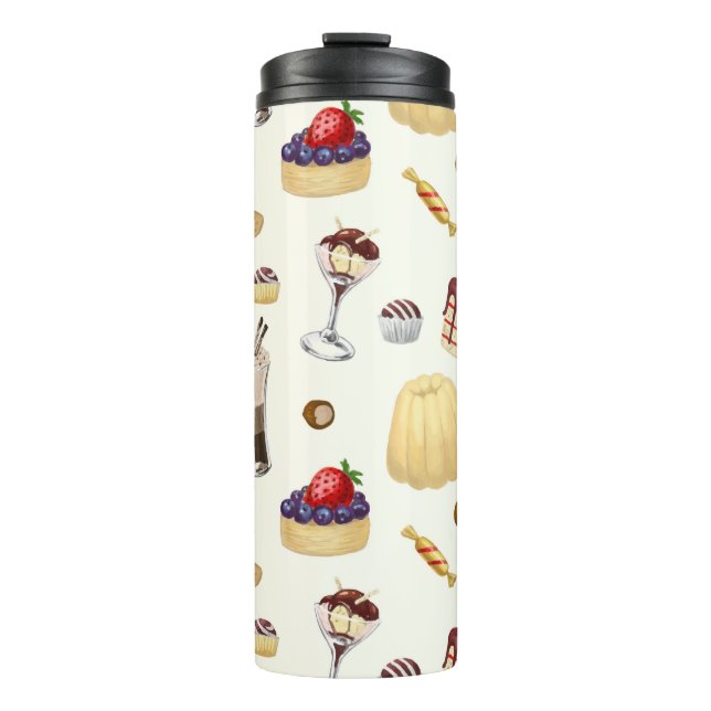 Sweet pattern with various desserts. thermal tumbler (Front)
