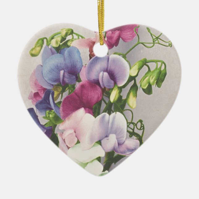 Sweet Pea 1907 Ceramic Tree Decoration (Front)