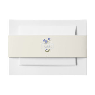 Sweet Pea Cream and Blue Floral Wedding  Invitation Belly Band