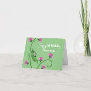 Sweet Pea Cute 1st Birthday Party Card