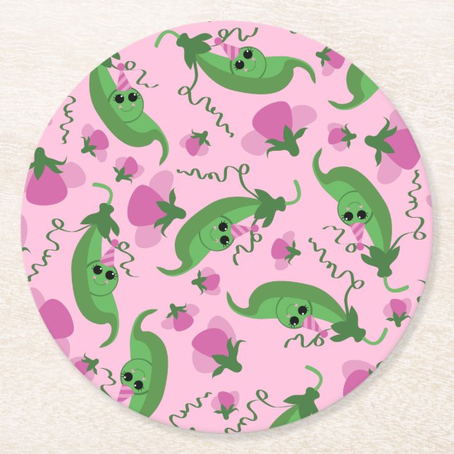 Sweet Pea Cute 1st Birthday Party Round Paper Coaster (Front)