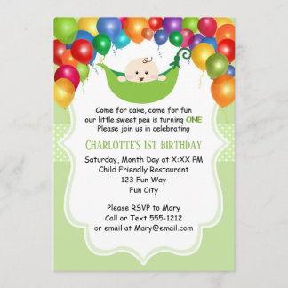Sweet Pea First Birthday invitation
