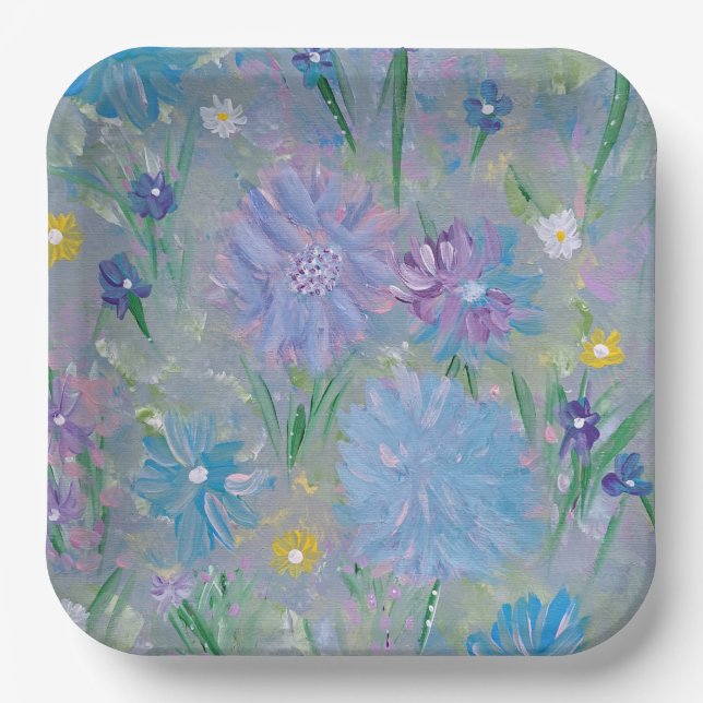 Sweet Pea Floral, 9" Square Paper Plate (Front)