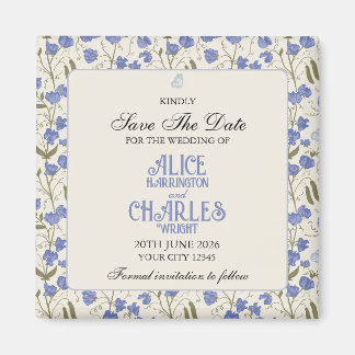 Sweet Pea Floral Blue and Cream  Magnet