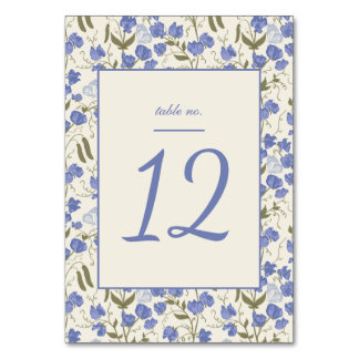 Sweet Pea Floral Cream and Blue Wedding Table Number