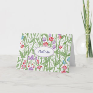 Sweet Pea Floral Pattern Personalised Monogram Note Card