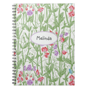 Sweet Pea Floral Pattern Personalised Monogram Notebook