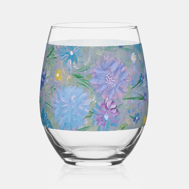 Sweet Pea Floral  Stemless Wine Glass (Front)