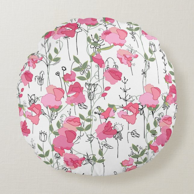 Sweet Pea: Floral Summer Texture. Round Cushion (Front)