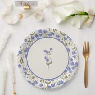 Sweet Pea Floral Wedding Cream Paper Plate
