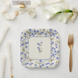Sweet Pea Floral Wedding Cream Paper Plate