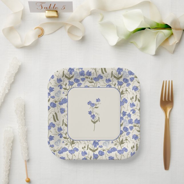 Sweet Pea Floral Wedding Cream Paper Plate (Wedding)