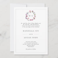 Sweet Pea Floral Wreath Monogram Wedding