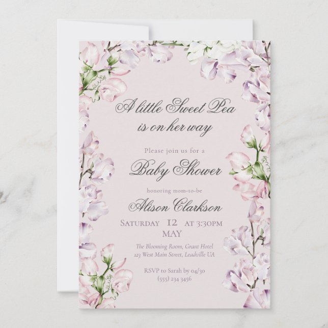 Sweet Pea flower arch Baby brunch elegant lavender Invitation (Front)