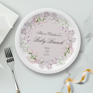Sweet Pea flower Baby brunch elegant Round  Paper Plate