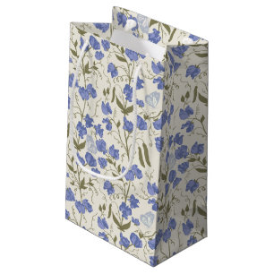Sweet Pea Flowers Blue and Cream Small Gift Bag