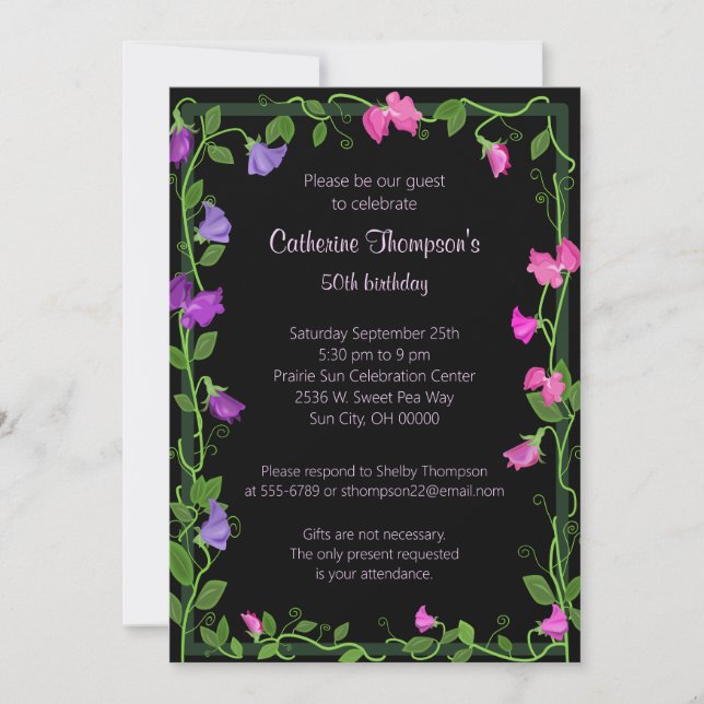 Sweet Pea Flowers Invitation (Front)