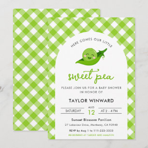 Sweet Pea Green Gingham Baby Shower Invitation