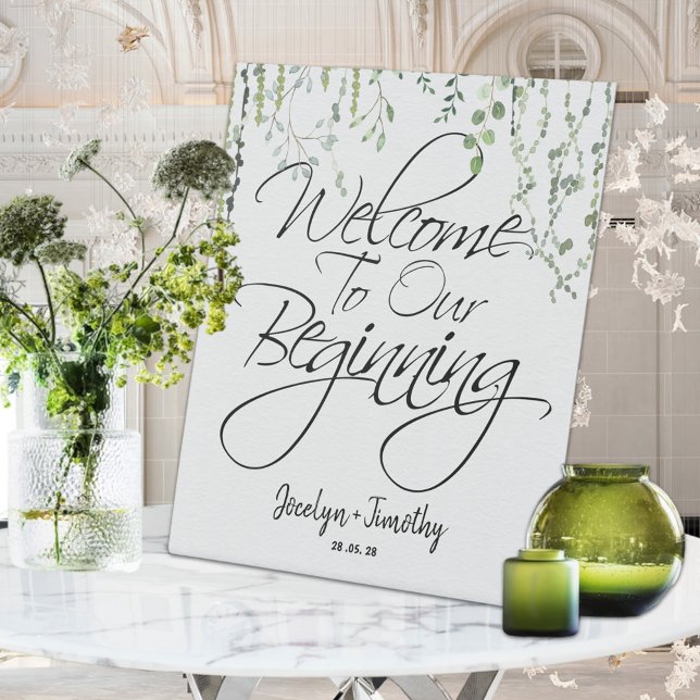 Sweet Pea Greenery Vines Welcome To Our Beginnning Pedestal Sign (Creator Uploaded)