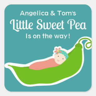 Sweet Pea in a Pod (Aqua Green & Pink) Stickers